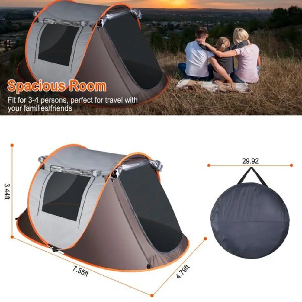 Pop up tent automatic setting camping tent waterproof instant setting tent, with 4 mosquito net windows, handbag, used for hikin