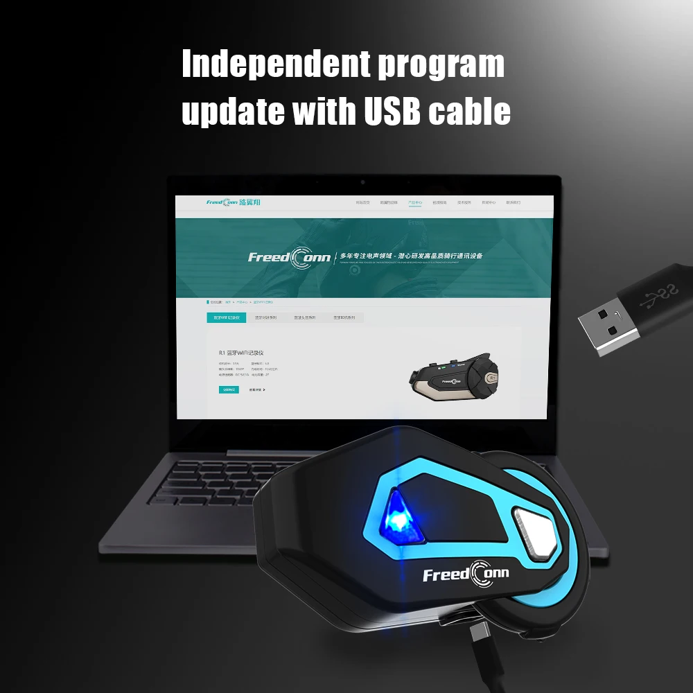 FreedConn Motorcycle Helmet Intercom Waterproof Buletooth 5.0 Music Headset Motorbike FM Headphone 2 in 1 Earphone