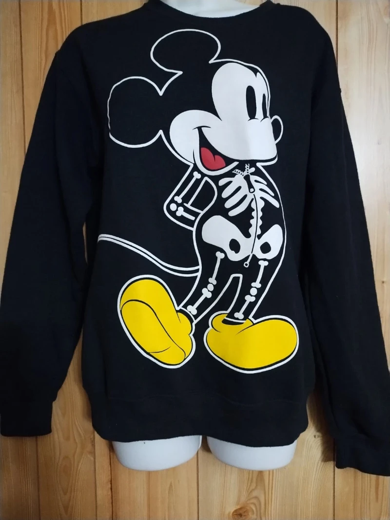 

Potdemiel Autumn Winter Casual Unisex Oversized Man Woman Mickey Mouse Skeleton Halloween Black Crewneck Sweatshirt Womens