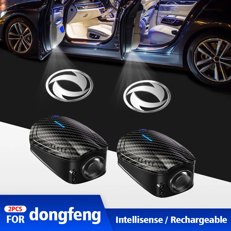 For Dongfeng Fengxing T5 EVO 2pcs USB Rechargeable GR Sport Logo Car Door HD LED Lamps Projector Courtesy Welcome Lights