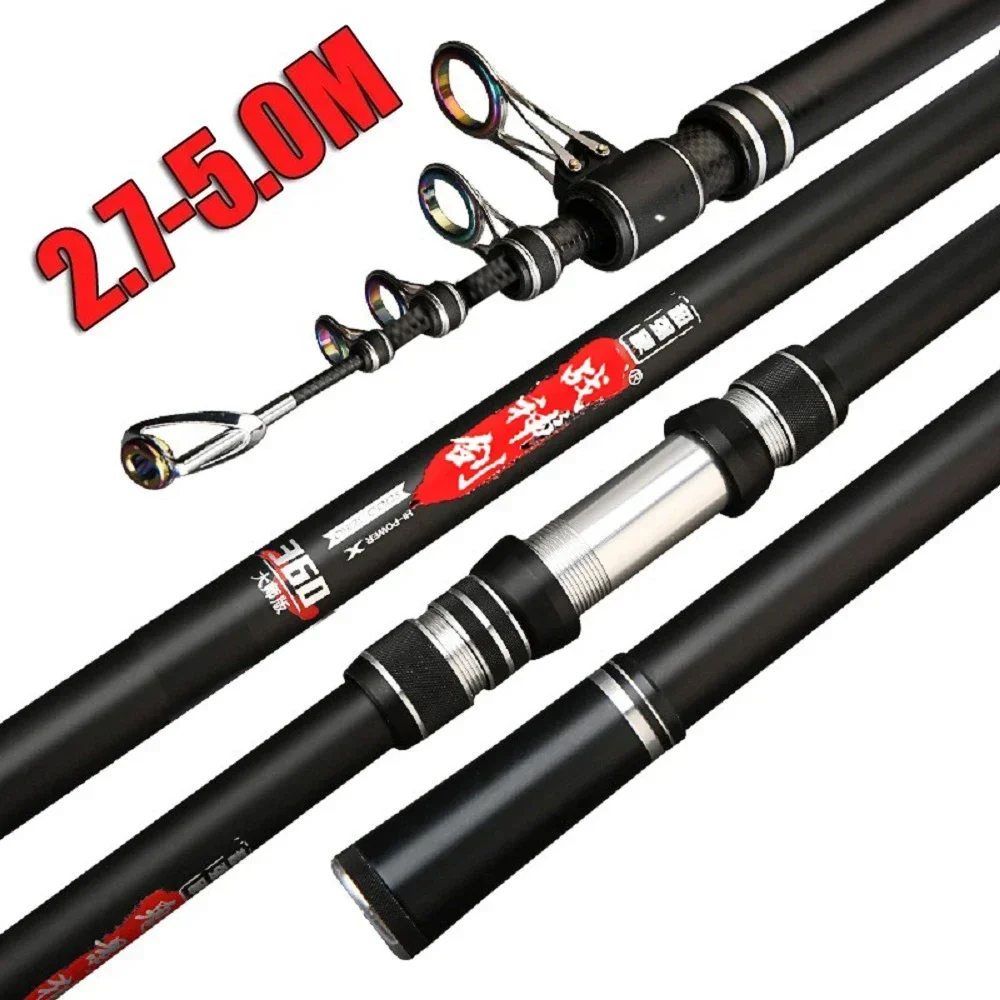 Telescopic Fishing Rod 2.7/3.0/3.6/4.2/4.5/5.0m Distance Throwing Rod Spinning Power 5-300g Surfcasting Carbon Baitcasting rod