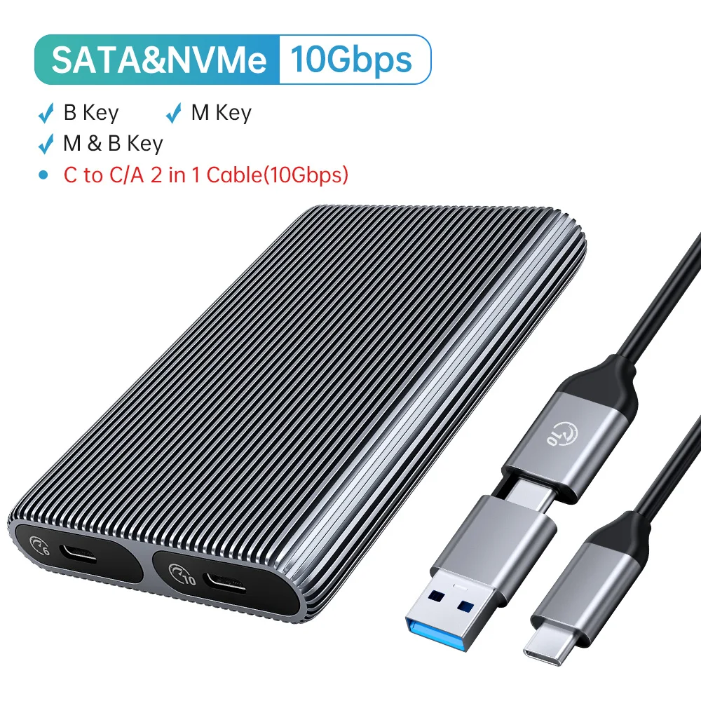 ORICO Dual Bay 10Gbps M.2 NVMe SSD-behuizing, USB 3.1 Type C Gen2, M2 SSD-behuizing, geschikt voor M.2 NVMe SSD's met M- en B&M-sleuf.