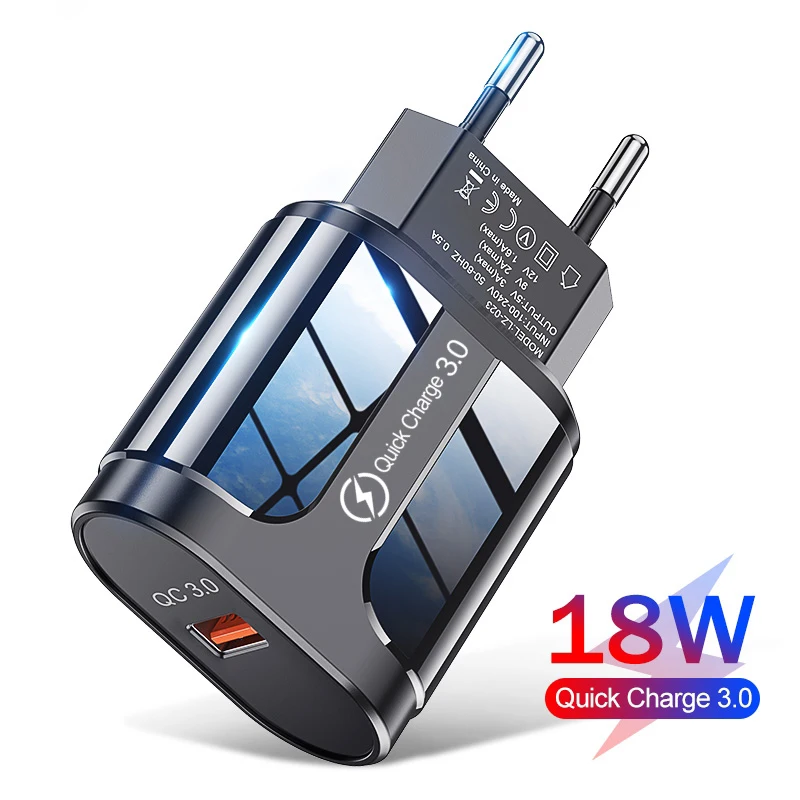 18WUSBFastChargingWallChargerTravelChargerMobilePlugEU/USPlugPowerAdapterForIphoneHuaweiSamsungQuickCharger