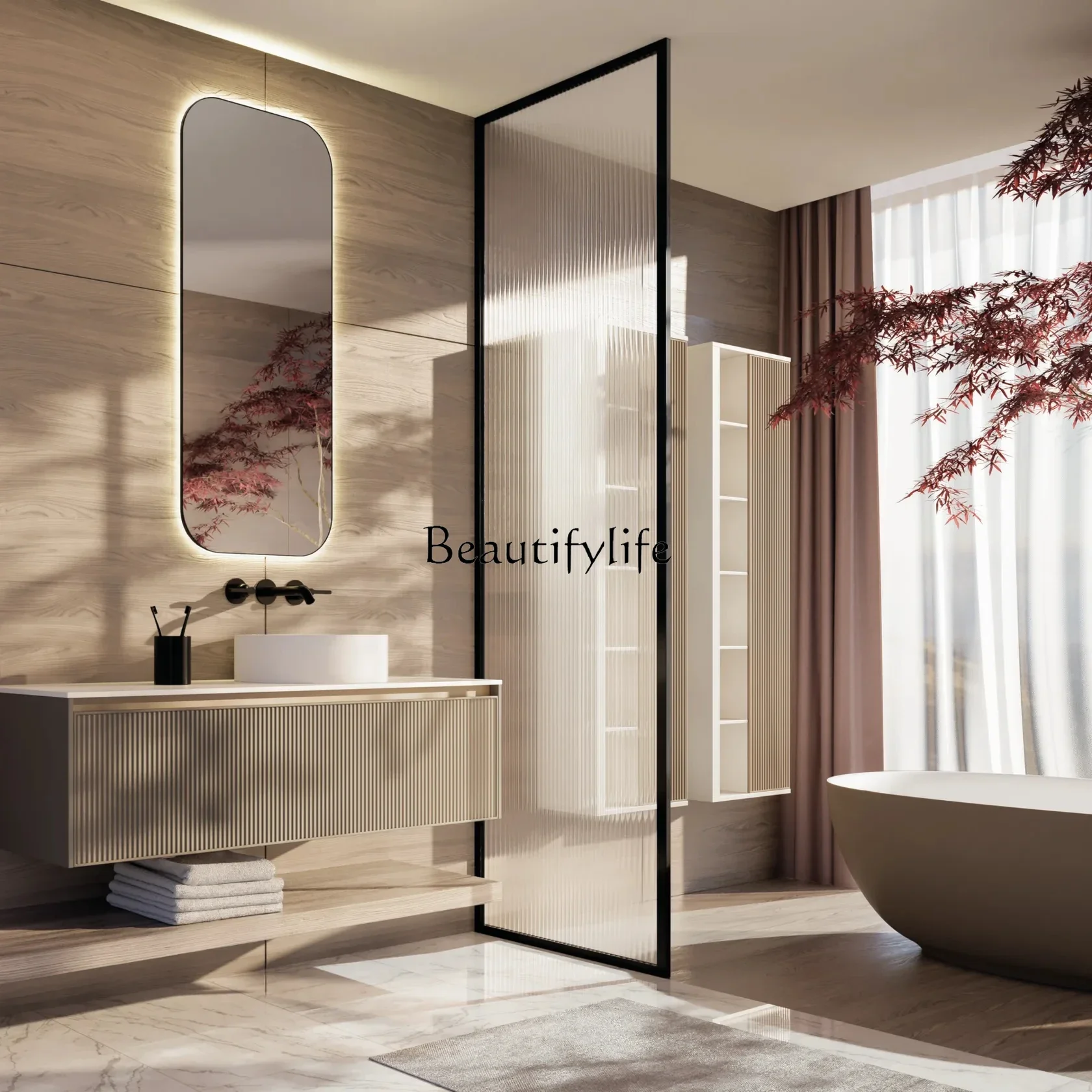 

yj39 Modern high-end minimalist rock slab export foreign trade bathroom cabinet