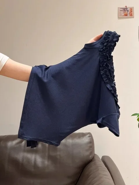 الكورية تي شيرت المرأة ضمادة قصيرة الأكمام الكشكشة انحراف طوق تونك تيز الصيف Camisetas قبالة الكتف غير النظامية مثير تي شيرت #6