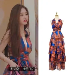 2025 New Song Zhiya Single Is Hell Same Style Cascading Ruffles Dress Sleeveless V Neck Bodycon Summer Korean Fashion Dresses