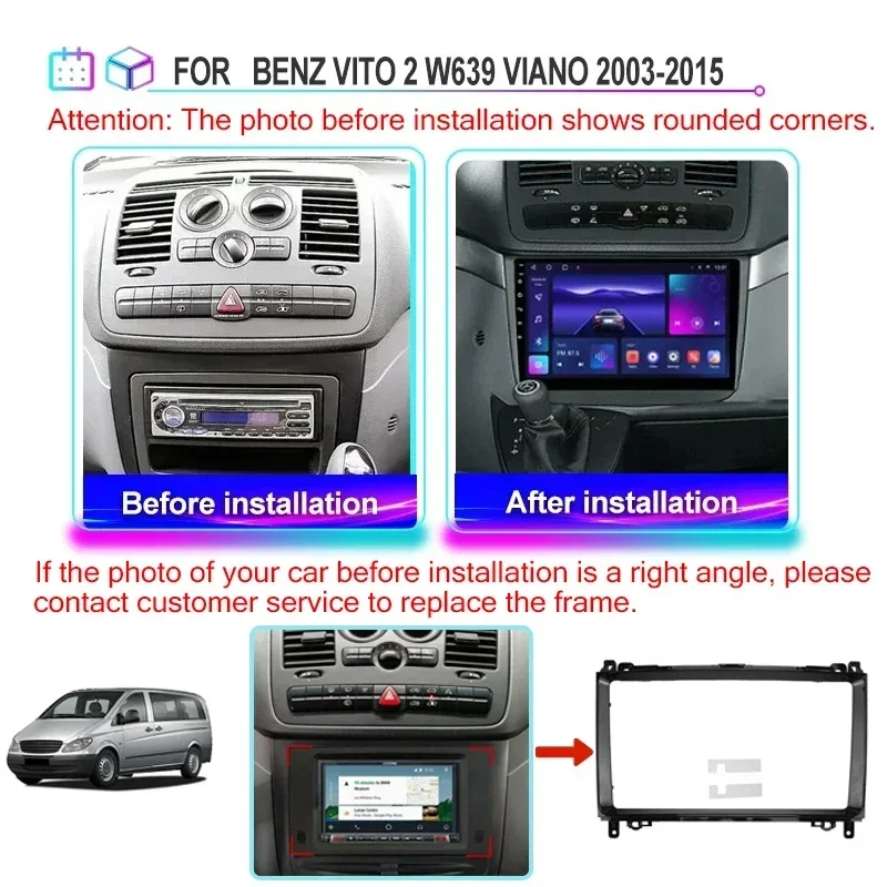 2Din For Benz Vito 2 W639 Viano 2003 - 2015 Car Radio Multimedia Video Player GPS Carplay Android 12 Autoradio Head Unit 2K QLED