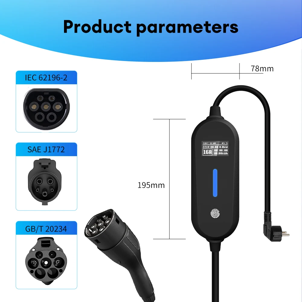 JNTIMUYA-Veículos Elétricos Carregador Portátil, Wallbox, Controlador de Carregamento Plug, GBT, Tipo 2, Tipo1, 16A, EVSE, 5M, BYD, JP, 3.5KW