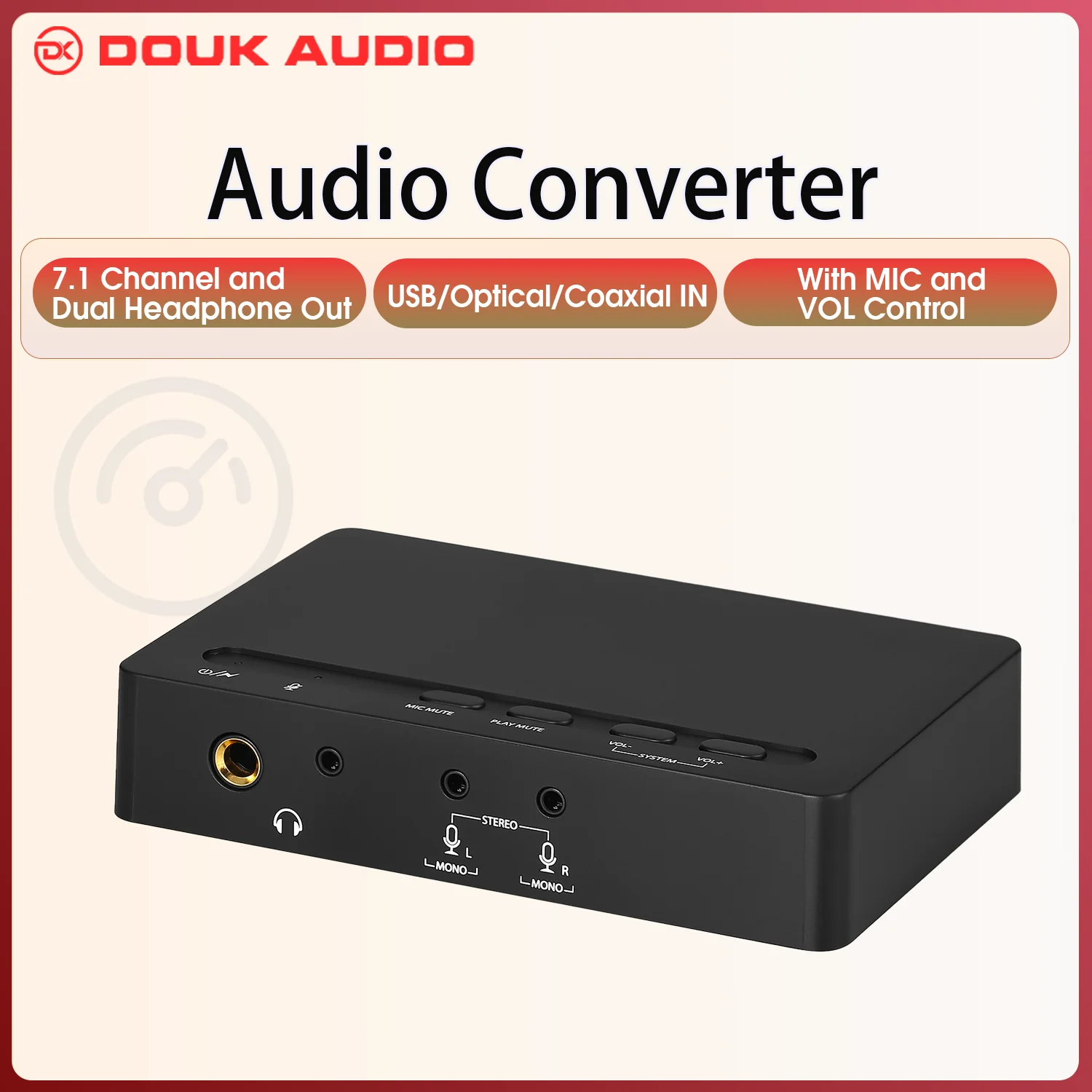 Douk Audio Decodificador de 7.1 canales Convertidor de audio coaxial / óptico USB DAC MIC Reproductor de música