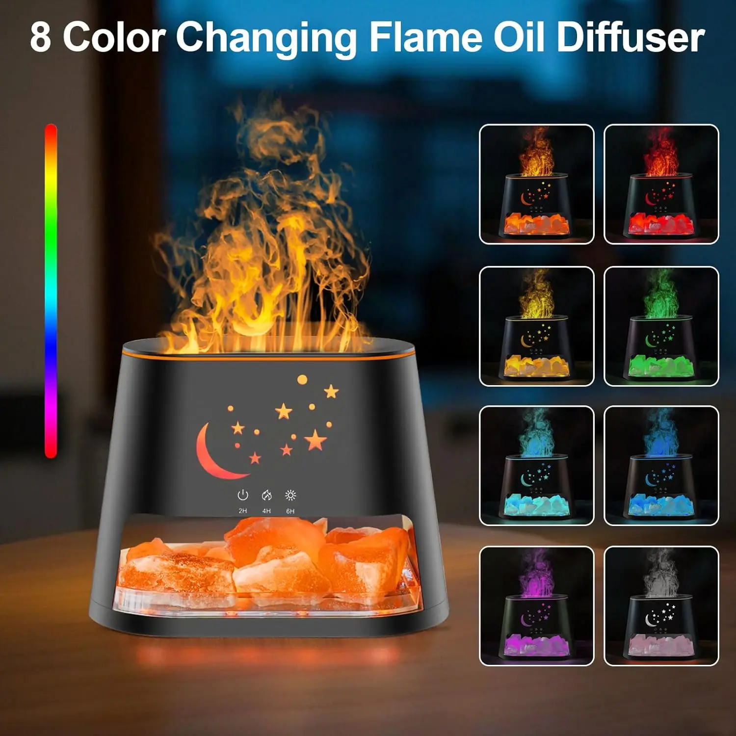 

Ultrasonic Essential Oil Diffuser Himalayan Salt Aromatherapy Air Humidifier with 8 Colors Flame Effect Cool Mist Humidifiers