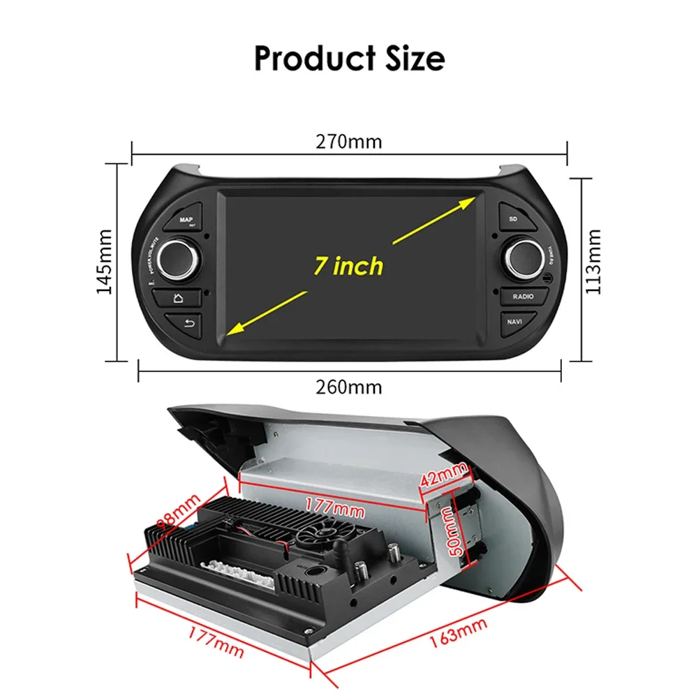 Stereo 2 Din Screen  Android 13  For Fiat Fiorino Qubo 2008-2017 For Citroen Nemo 2008-2017 For Peugeot Bipper 2008-2017