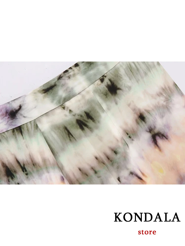 KONDALA Vintage Tie Dye Print garnitury damskie z długim rękawem luźne koszulki + wysoki stan spodnie Flare modne 2023 letnie zestawy Boho