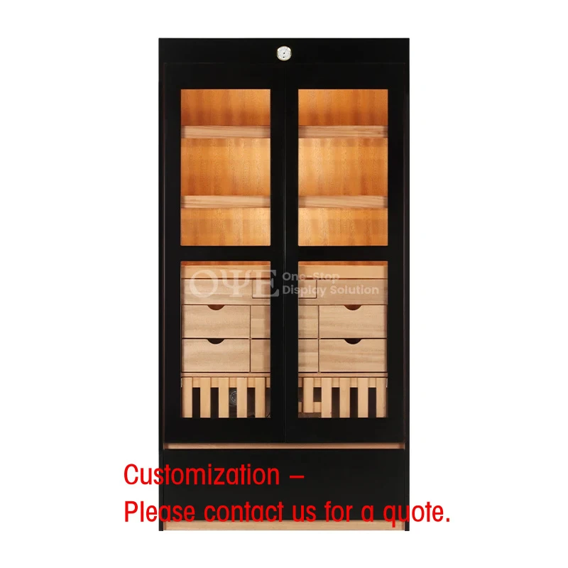 custom.Cigar Room Fixture Cigar Humidor Smoke Shop Display Cabinet Large Capacity Cigar Humidor with Led Lighting