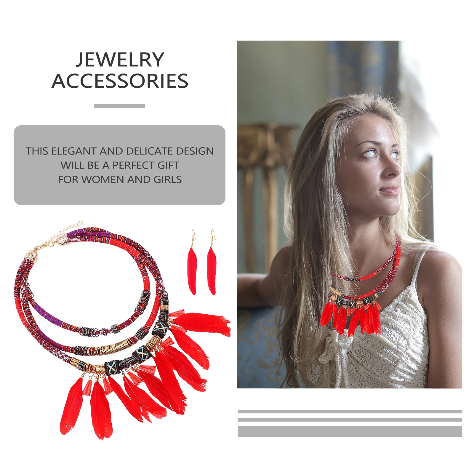 1 Set 1 Set Schmuckset mit Fransen, mehrschichtige Legierung, Halskette, Ohrringe, Retro-Fantasie-Halsband, zartes Geschenk für Frauen