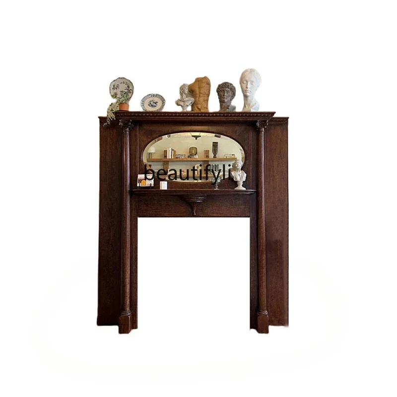 

ls 42ls 42Antique fireplace decorative cabinet solid wood old mirror fireplace background wall Roman column medieval carved fire