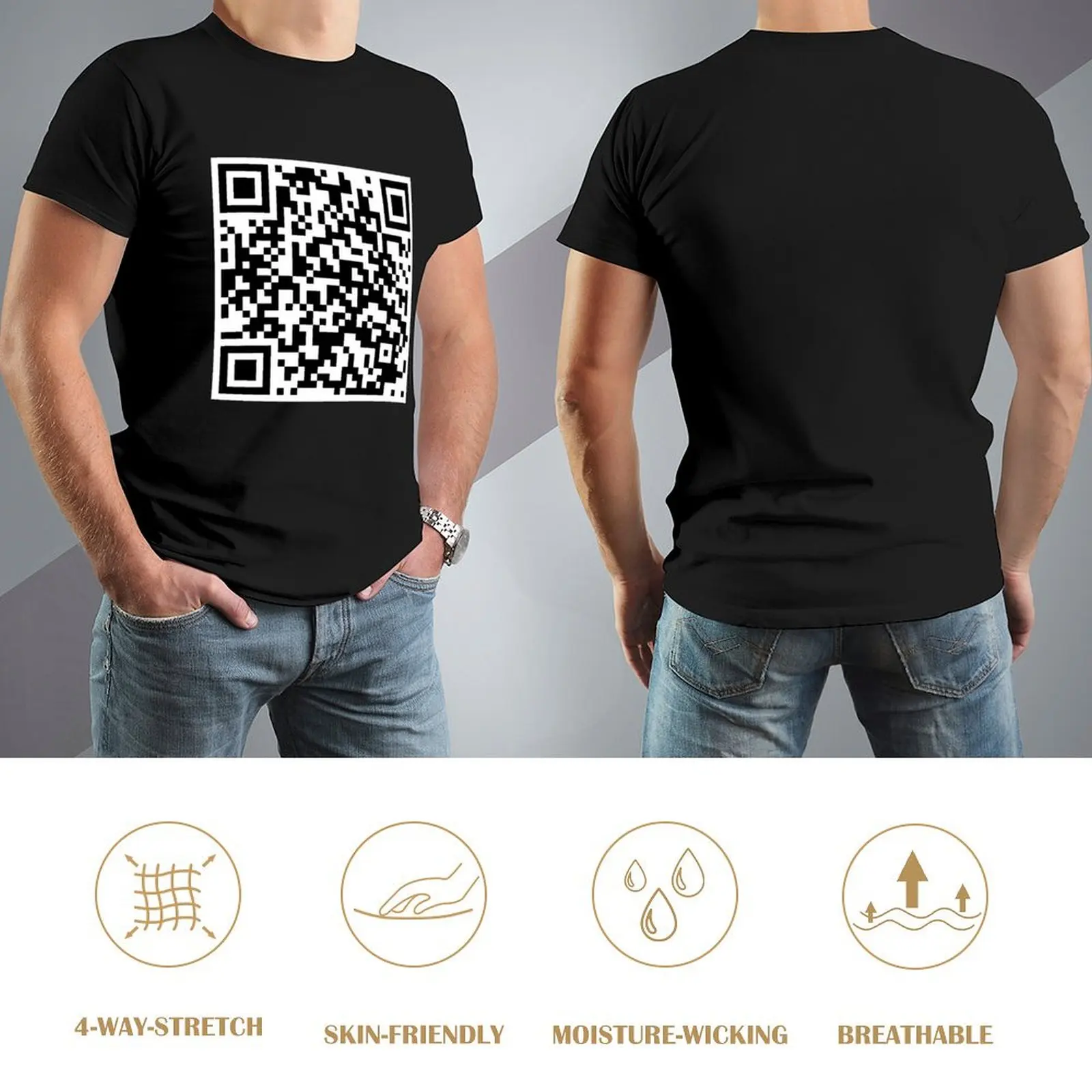 Rick Astley - Never Gonna Give You Up QR Code T-Shirt summer top graphic t shirt vintage black t shirts for men view 4
