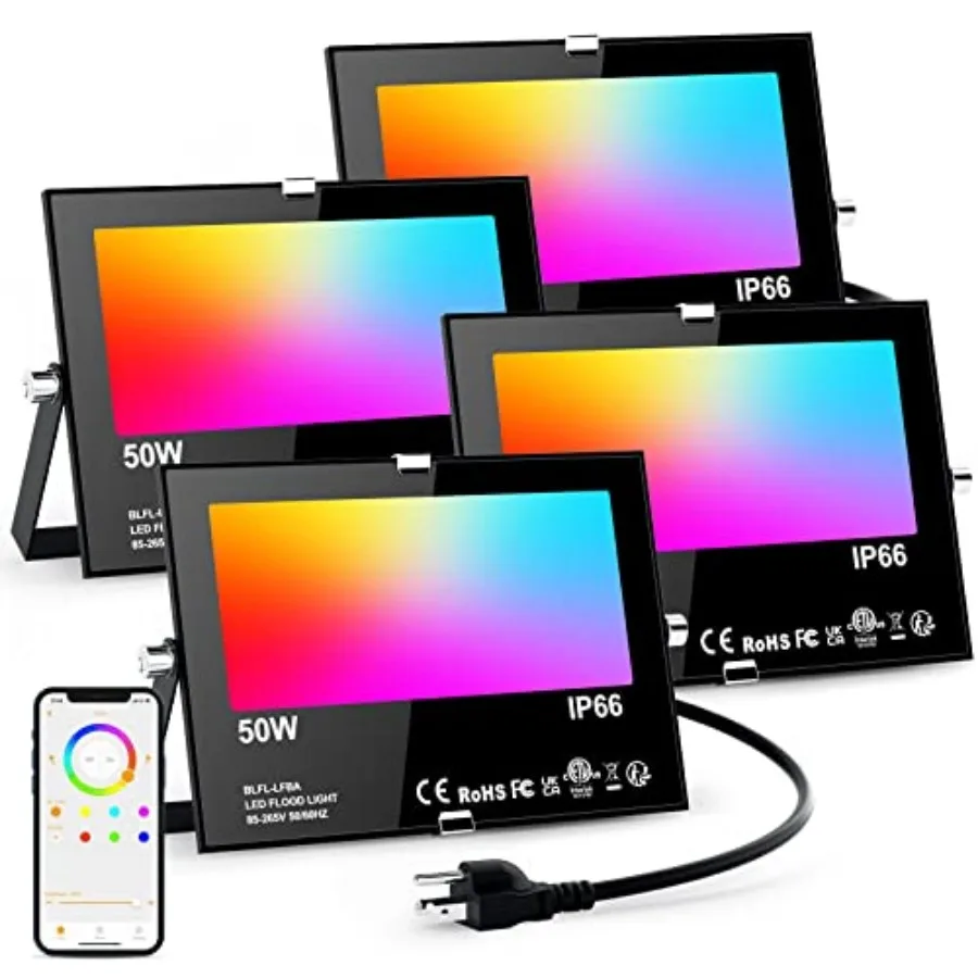 

Уличные прожекторы RGB 500 Вт с интеллектуальной сменой цвета и дневным светом 5700K, ландшафтные светильники IP66 водонепроницаемые для патио
