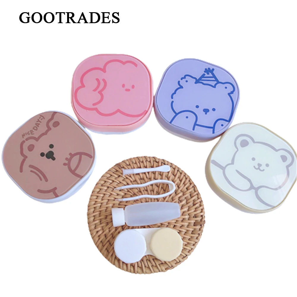 Colorful Bear Cartoon Portable Contact Lens Case 2 Double Boxes Travel Easy Carry Storage Container