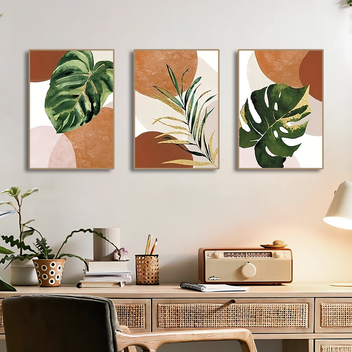 3pcs Boho Palm Leaf Green Plants Wall Art Canvas Paintings Modern Still Life Poster Prints Pictures for Living Room Decoration