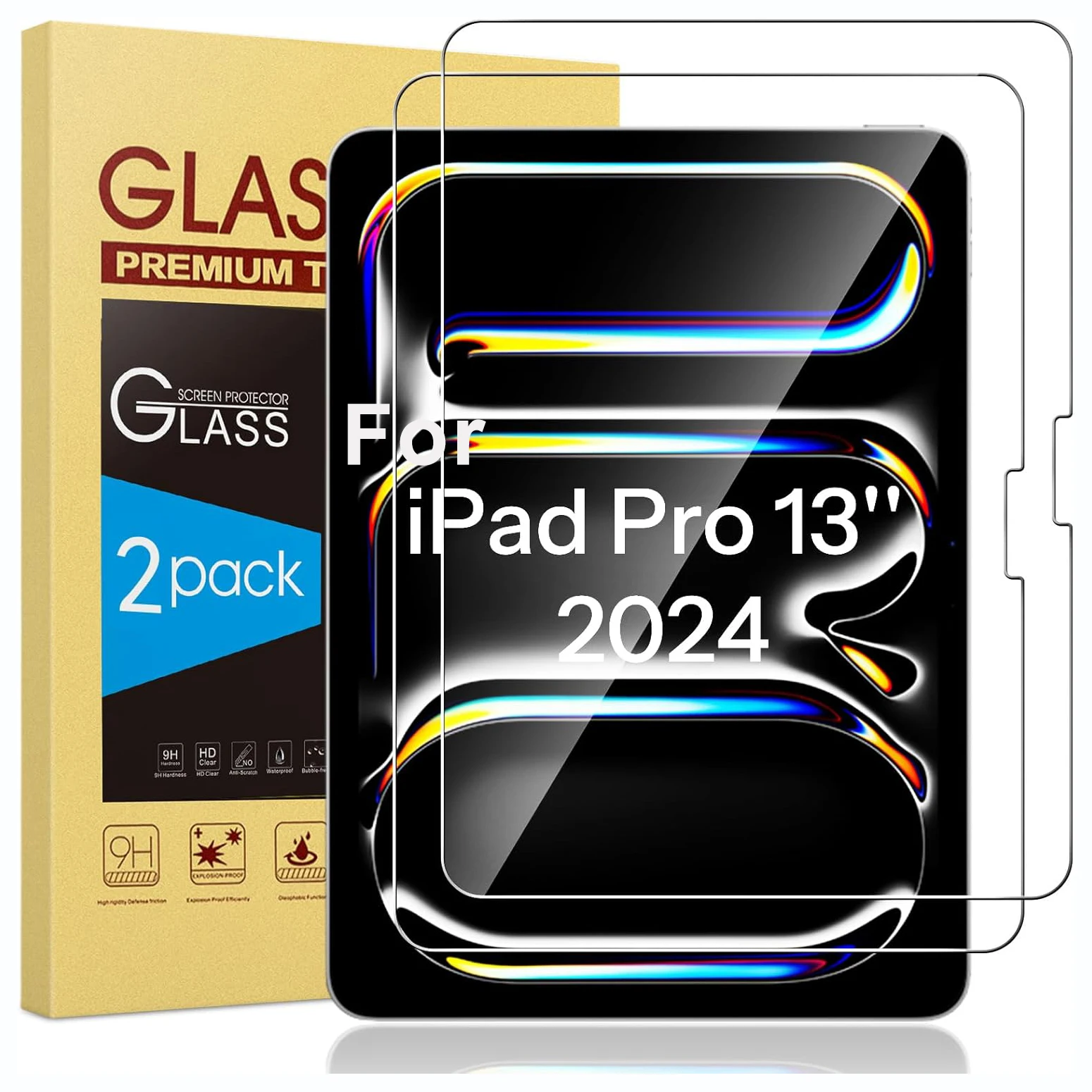 2 Stück 9H gehärtetes Glas für iPad Pro 13 Zoll 2024 M4 A2926 A3007 A2925 Klarer Displayschutz Anti-Kratz-Schutzfolie