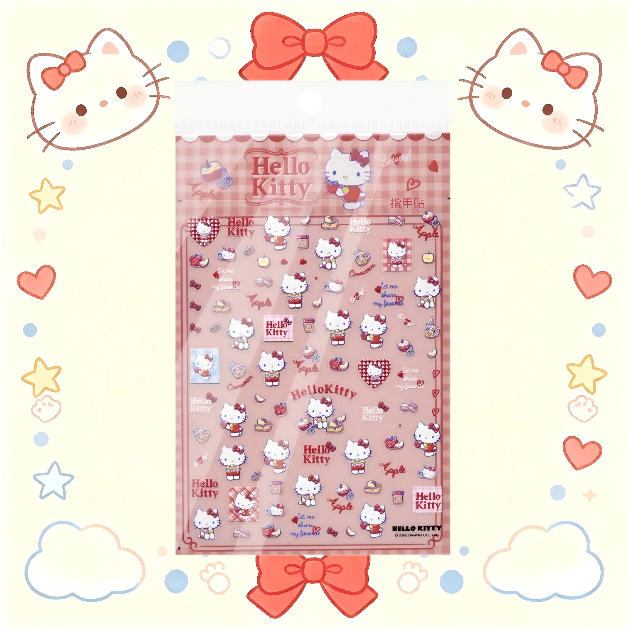 1PCS 5D Hello Kitty Nail Stickers Cute Cartoon Sanrio Self-Adhesive Press On Nails For Girls Kids Manicure Decoration Stickers