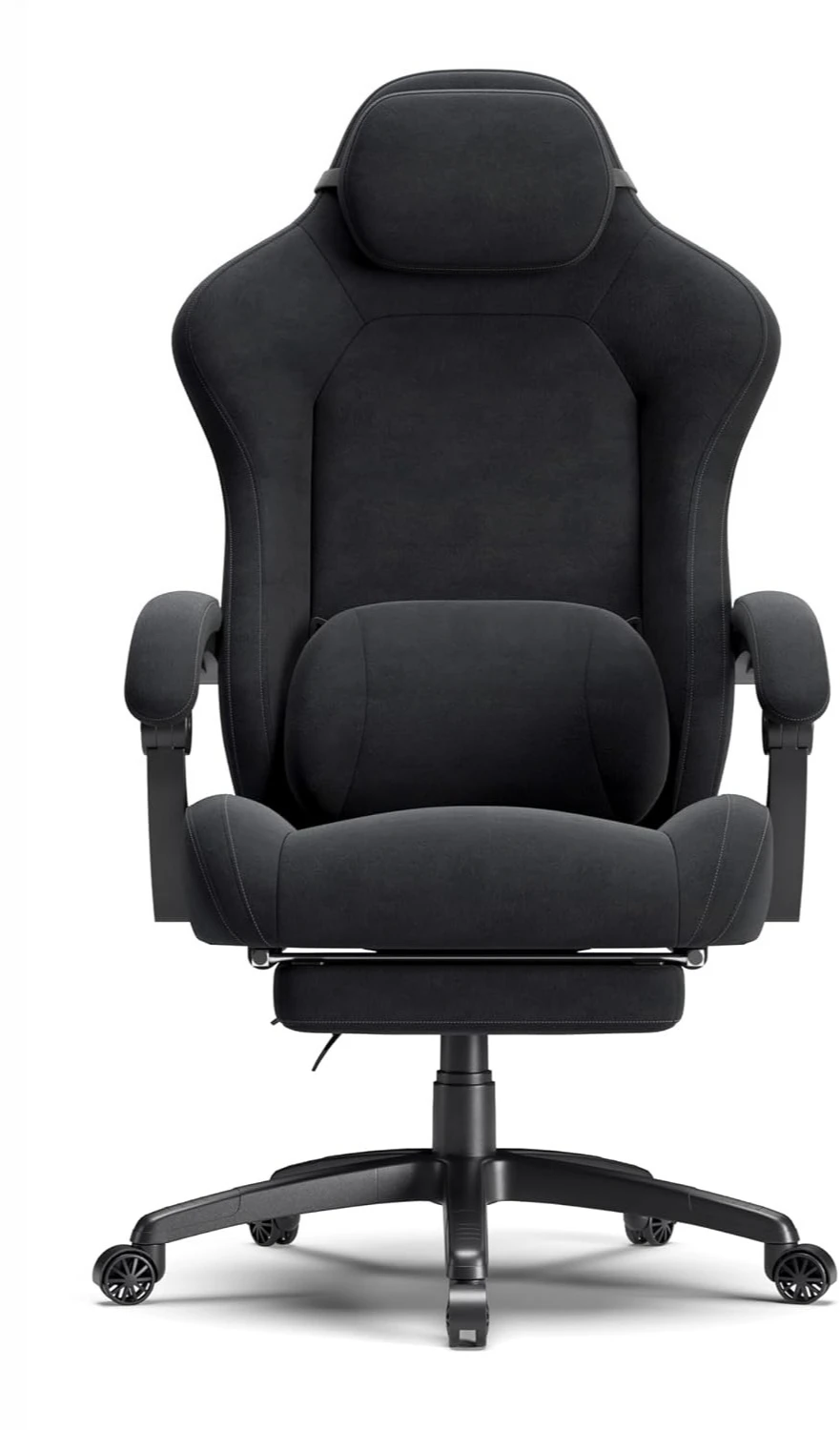 Gaming Chair Big and Tall, Suede Fabric with Pocket Spring Cushion, High Back Ergonomic with Footrest Black