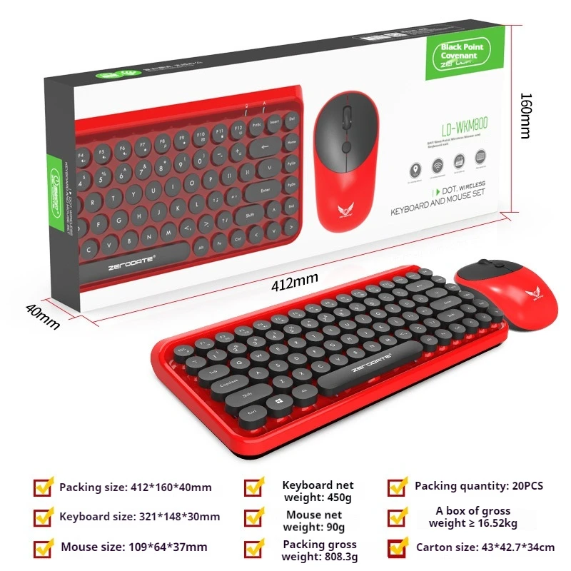 Punk Retro Circular Dots Keyboard 2.4g Wireless Keyboard Photoelectricity Mouse Tablet Laptop Desktop Computer Keyboard Office image 6