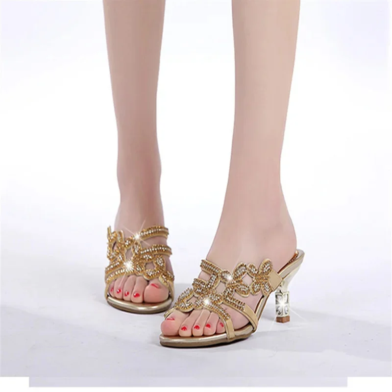 

Summer Bohemian Mid-heel Diamond-encrusted Women's Sandals New Feminine One-line Shoes Noble Temperament Banquet Sandals