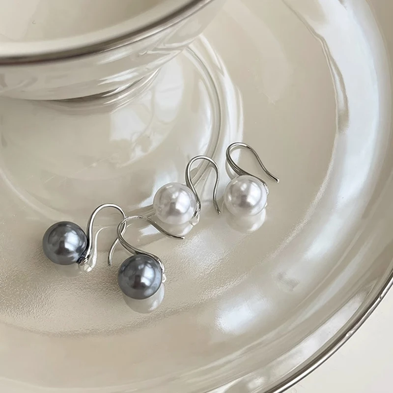 Y2k French 12mm Big Champagne Imitation Pearl Ear Hook Earrings For Women Personalized Wedding Jewelry Wholesale
