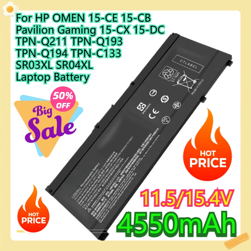 

For HP OMEN 15-CE 15-CB Pavilion Gaming 15-CX 15-DC TPN-Q211 TPN-Q193 TPN-Q194 TPN-C133 SR03XL SR04XL Laptop Battery