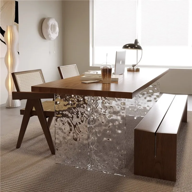 

Suspended solid wood dining desk integrated dual-purpose household living room ash wood table simple modern study table