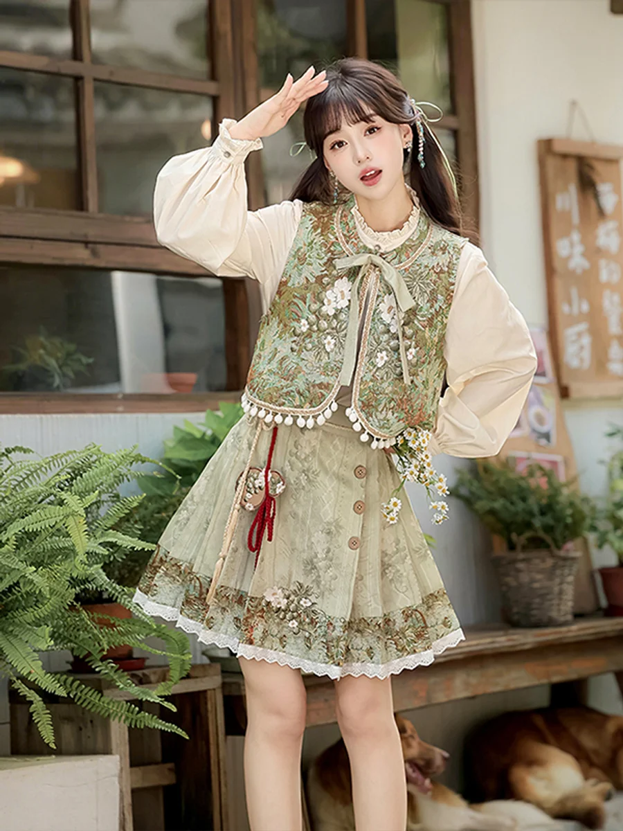 Дизайнерский подарок, оригинальный Qiuluo Manyu Hanfu в китайском стиле с элементами Han, новый китайский жилет, топ, полуюбка, комплект