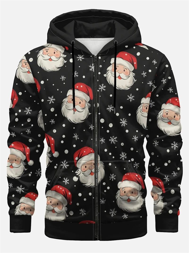 Christmas Santa Claus Unisex Hooded Sweatshirt New In  Zip-Up Hoodies Men Women Fashionable Casual Party Top Men Clothing Coats