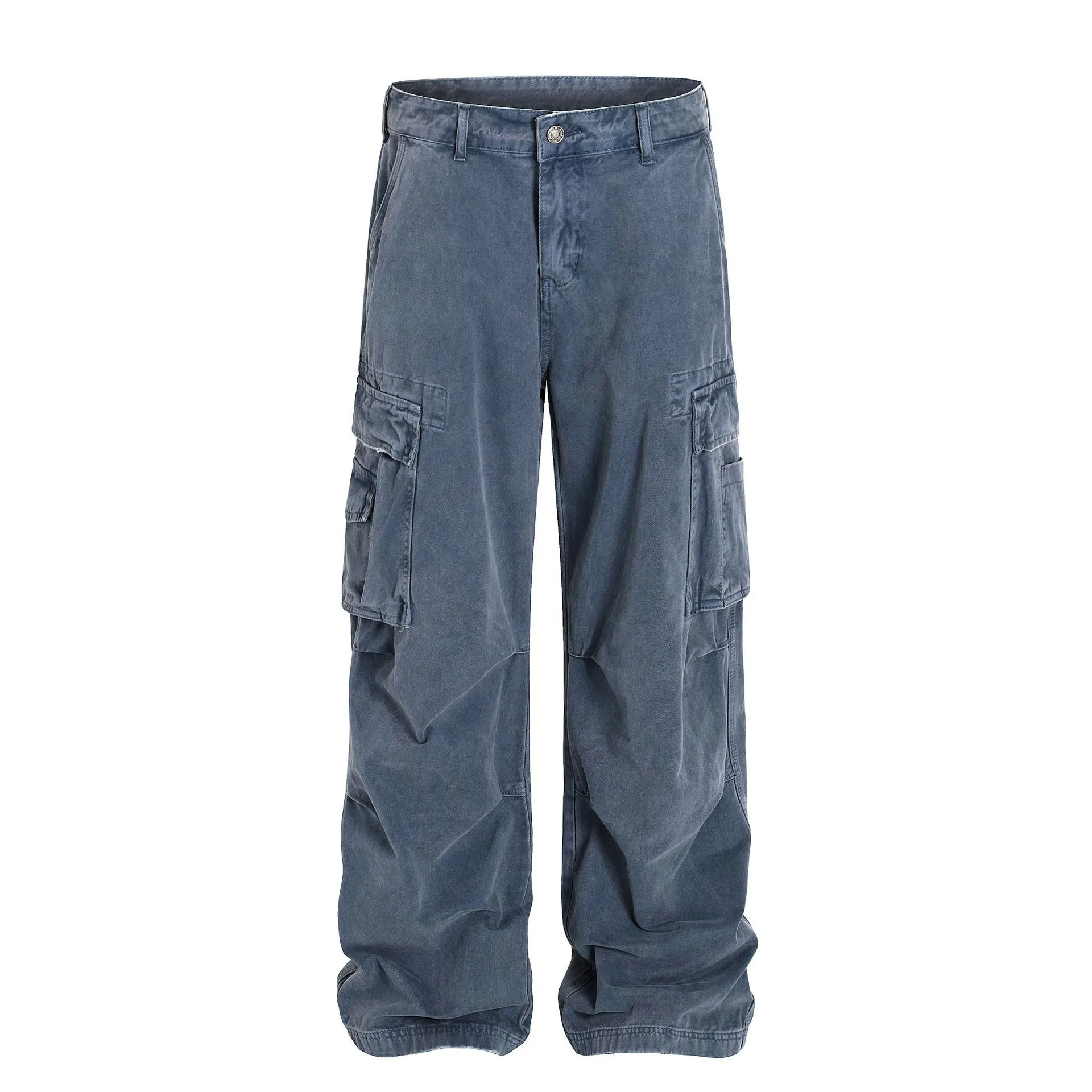 Spring Men's Clothing Baggy Pants High Street Vintage Men's Jeans Multiple Cargo Pockets Cotton Denim Loose Fit Style