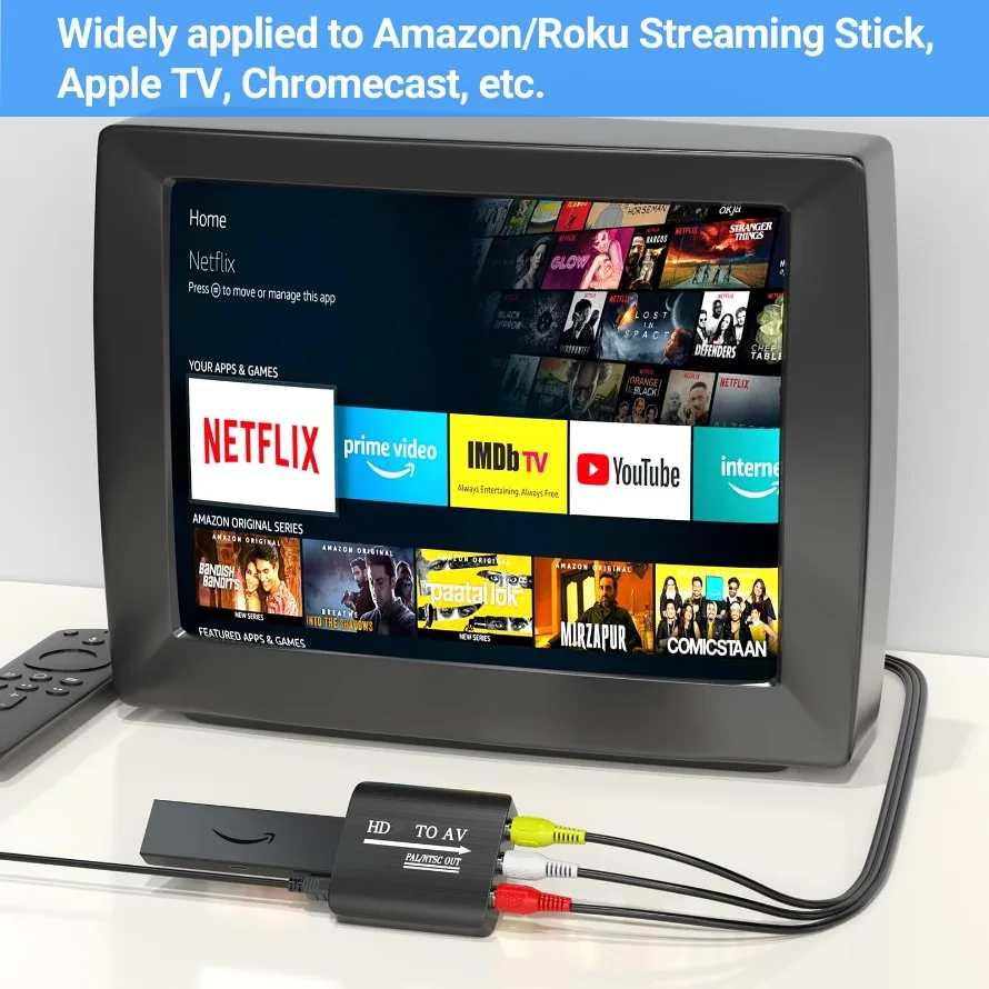 1080P HDMI-متوافق مع محول AV / RCA يدعم PAL/NTSC لتلفزيون Apple Roku Fire Stick Blu-ray DVD Player جهاز عرض تلفزيوني قديم