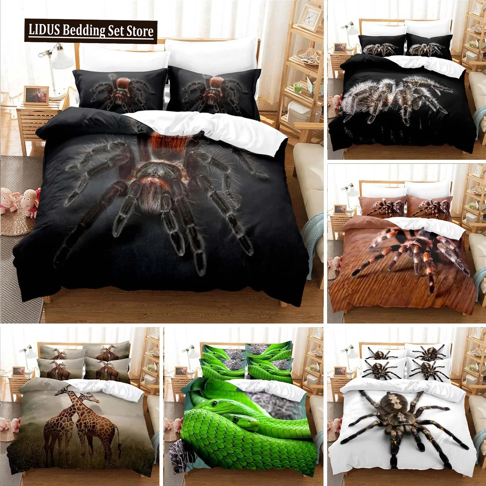 

Spider And Animals Bedding Set Microfiber 3D Print Duvet Cover Queen King Size Fashion Design Comforter Cover With Pillowcases