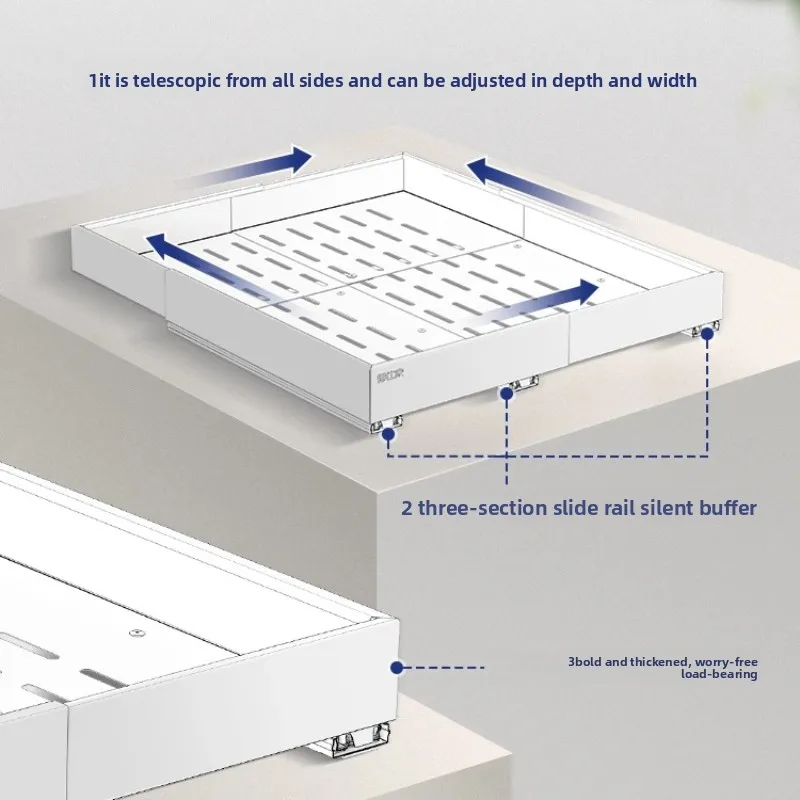 Four‑Sided Telescopic Basket, Deep Cabinet Pull‑Out Organizer, Slide‑Out Shelf, Drawer‑Style Telescoping Rack For Pantry Nea