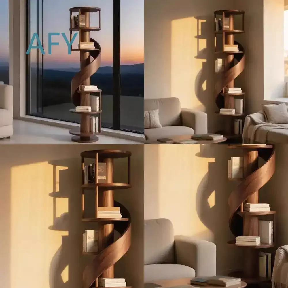 Rotating Bookshelf for New Chinese Style Black Walnut Wood Display Shelf with Song Dynasty Aesthetic Creative Irregular