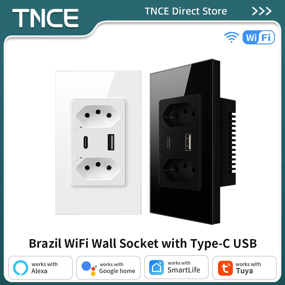 

TNCE Бразилия Умная настенная розетка Wi-Fi с USB-портом Type-C Индивидуальные розетки управления Быстрое зарядное устройство для Google Home Alexa