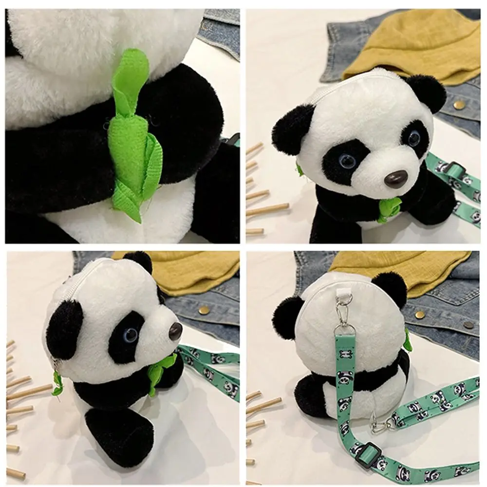 Cartoon Panda Crossbody Bag Plush Cute One-Shoulder Plush Doll Bag Cute Anime Toy Girl Messenger Bag