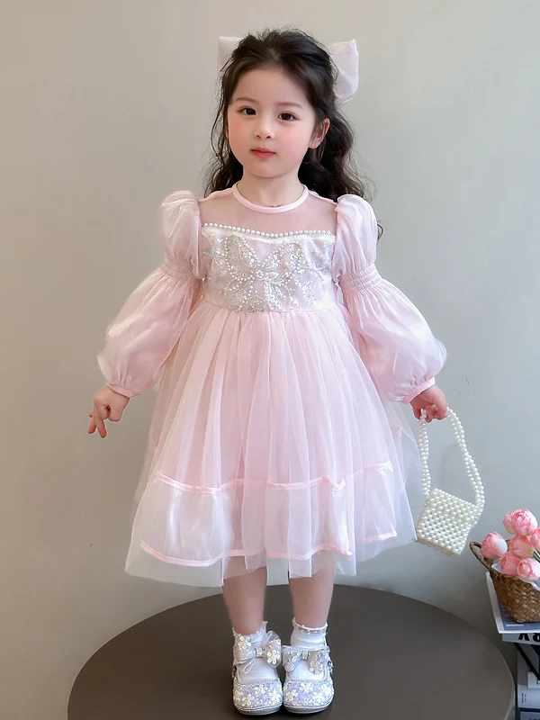Princess Style  Fairy Skirt Dress for Girls Spring Autumn New Fashion Children's High Waist Long Sleeve A-Line Dress