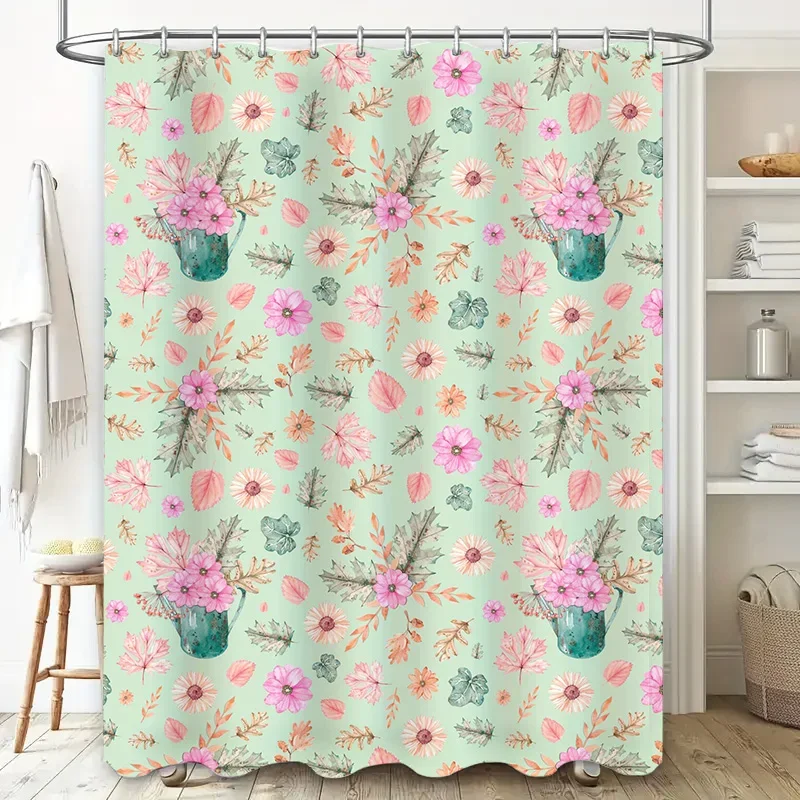 

Винтажные розовые цветы, зеленый растительный принт, водонепроницаемая занавеска для душа 180X240 см, декор для ванной комнаты, украшение для дома, акварельный принт, Moder