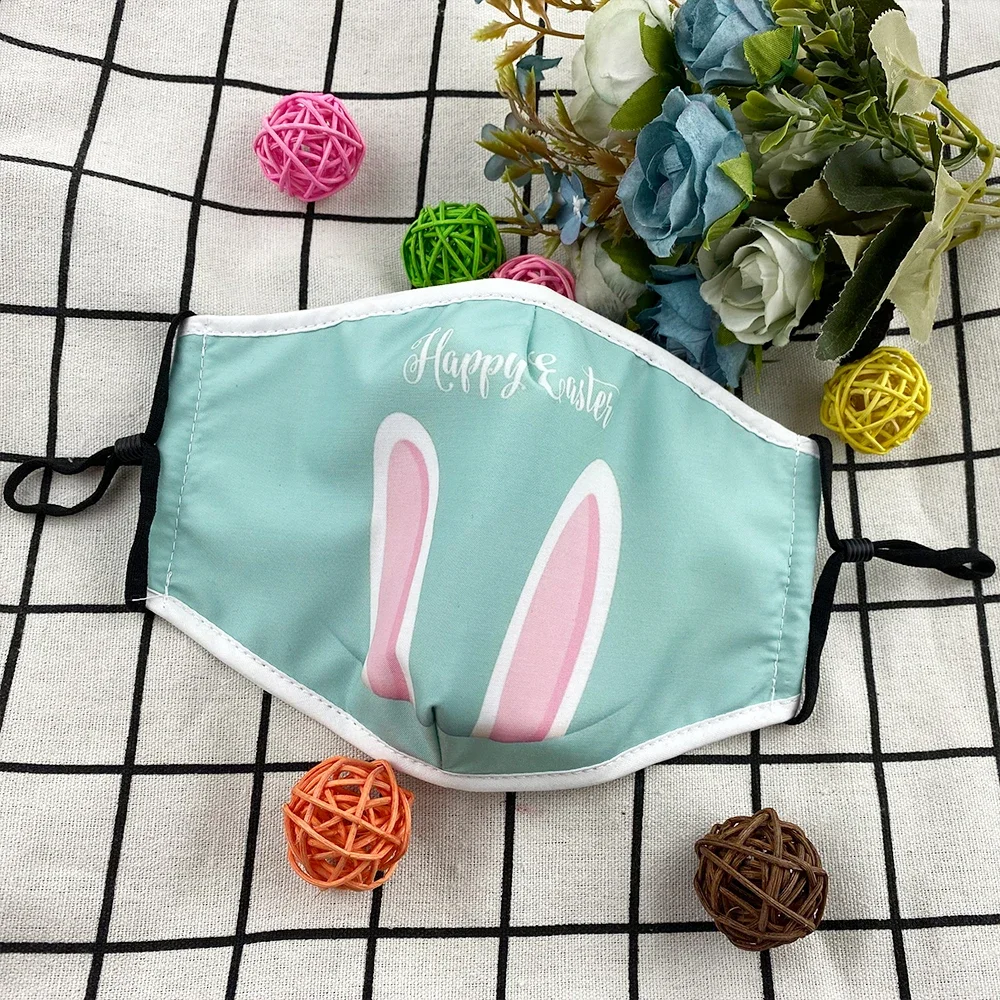 Happy Easter Party Mask Rabbit Egg Printed Protective Reusable Face Mask +5 PM2.5 Filters Adult Mouth-Muffle Dustproof