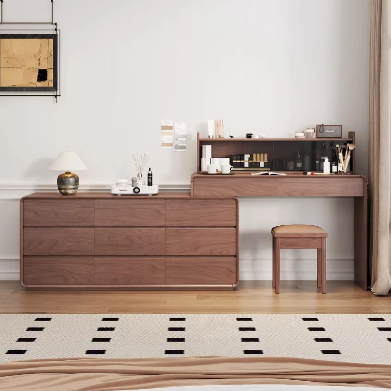 All solid wood dresser, chest, integrated medieval dresser 2025 new bed end corner bedroom retractable makeup table