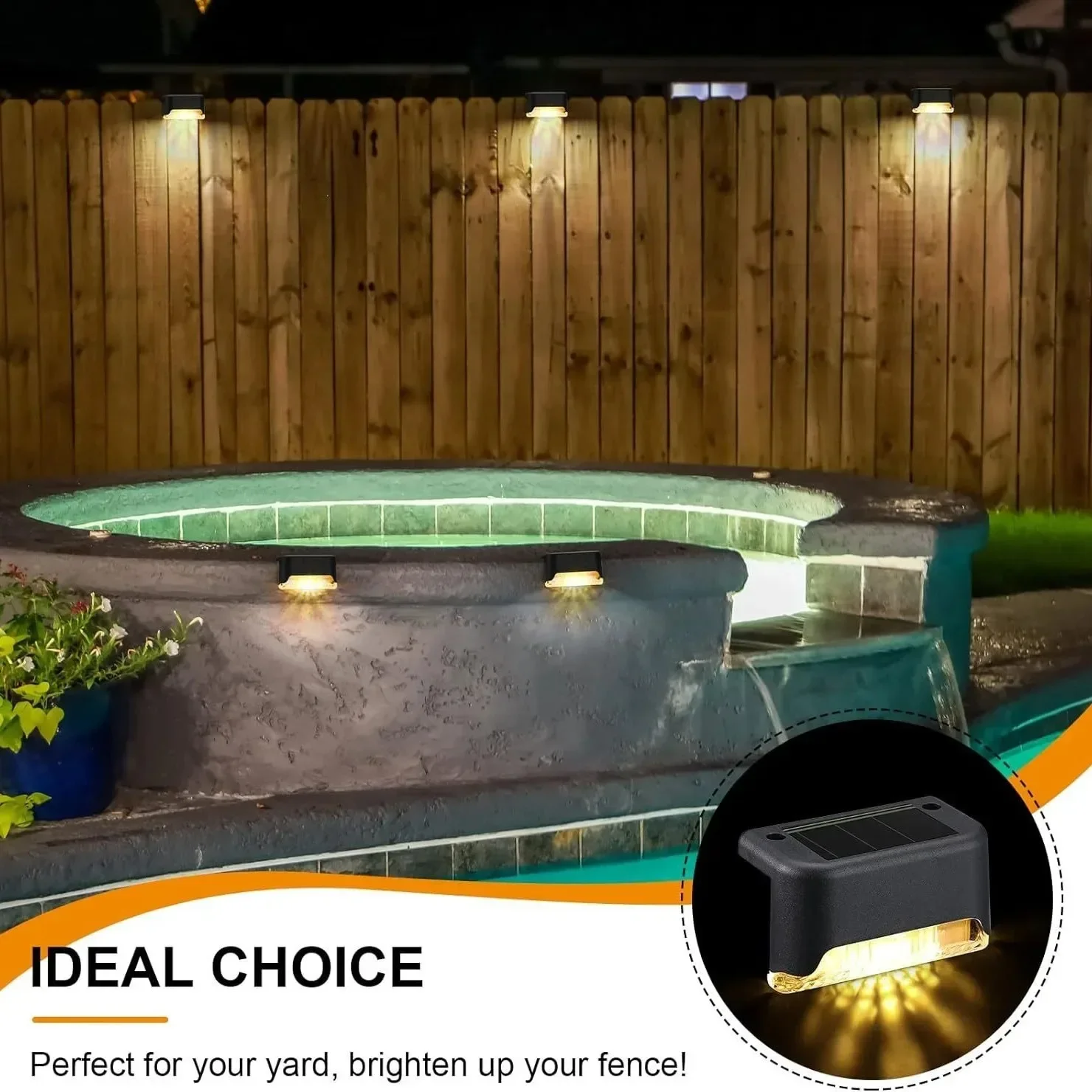 8PCS Solar Deck Lights Outdoor Waterproof LED Warm Fence Lights Step Garden Decorate Lamp for Patio Stairs Railing Pathway