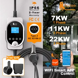 feyree Type2 EV Charger EVSE Wallbox 22KW 11KW 3P Smart APP Wi-Fi Control 7KW 32A 1P Setting Current & Charging Time for EV Car