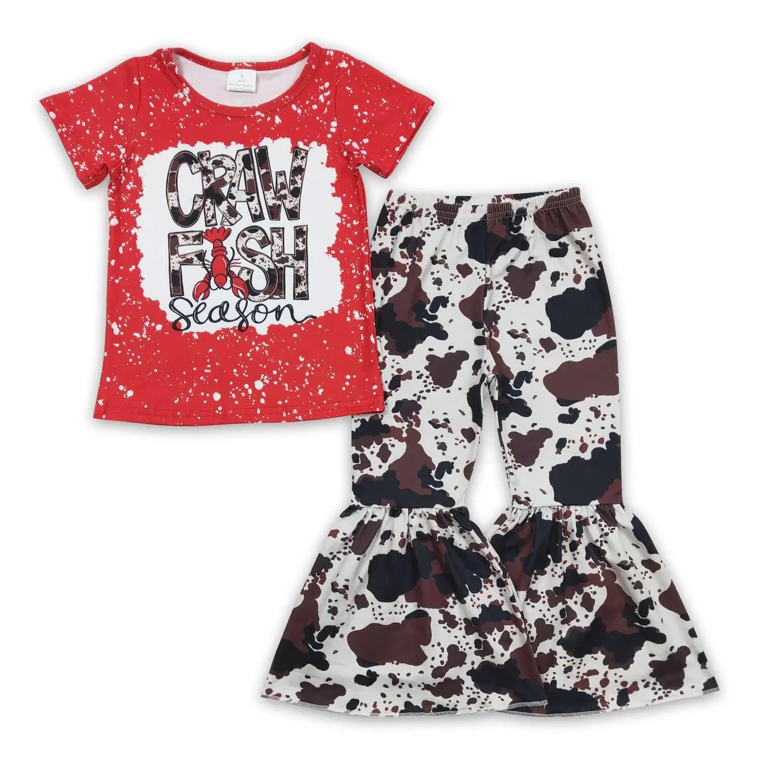 

Комплект сезонных штанов с красным леопардовым принтом для маленьких девочек и расклешенными брюками — милый и модный комплект одежды для маленьких детей