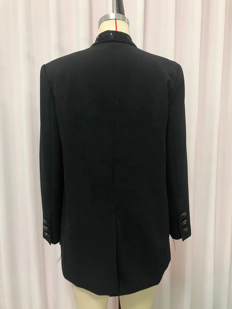 TWOTWINSTYLE الصلبة فضفاضة تقسم ثلاثية الأبعاد زهرة أنيقة بليزرات للنساء التلبيب طويلة الأكمام المرقعة الترتر سترة الموضة الإناث