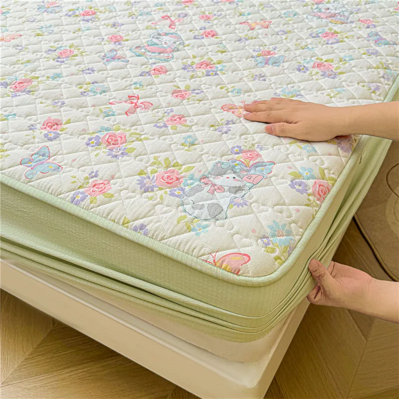Printed Mattress Cover Elastic Bedspread Quilted Bed Linen for Home Soft Mattress Protector 침대 커버 (Pillowcase Need Order)