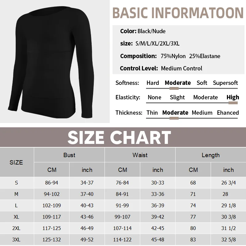 Camisas de compresión para hombres de manga larga que adelgazan el control de la barriga Body-Shaper cintura Trainer camiseta interior vientre plano Shapewear